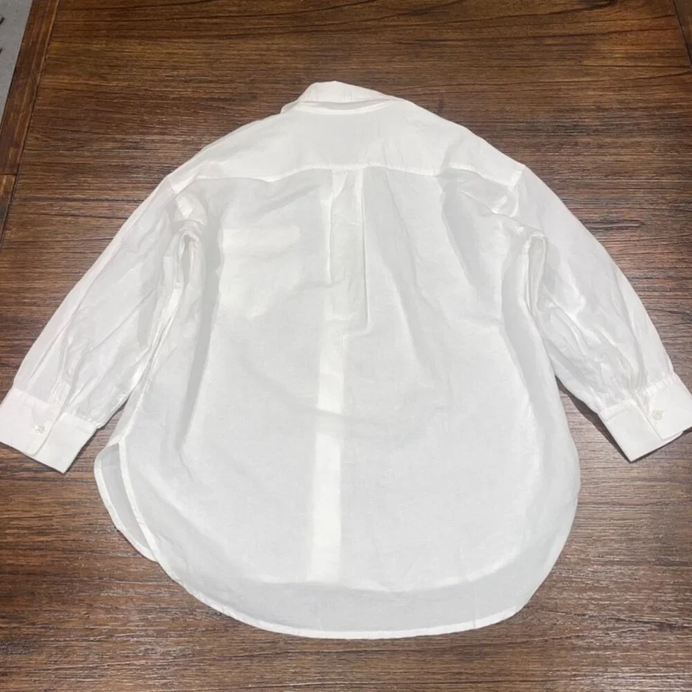NWT Madewell Women's Sz S White Shirred Button-Up Shirt in Linen-Cotton NV186 - Picture 5 of 10